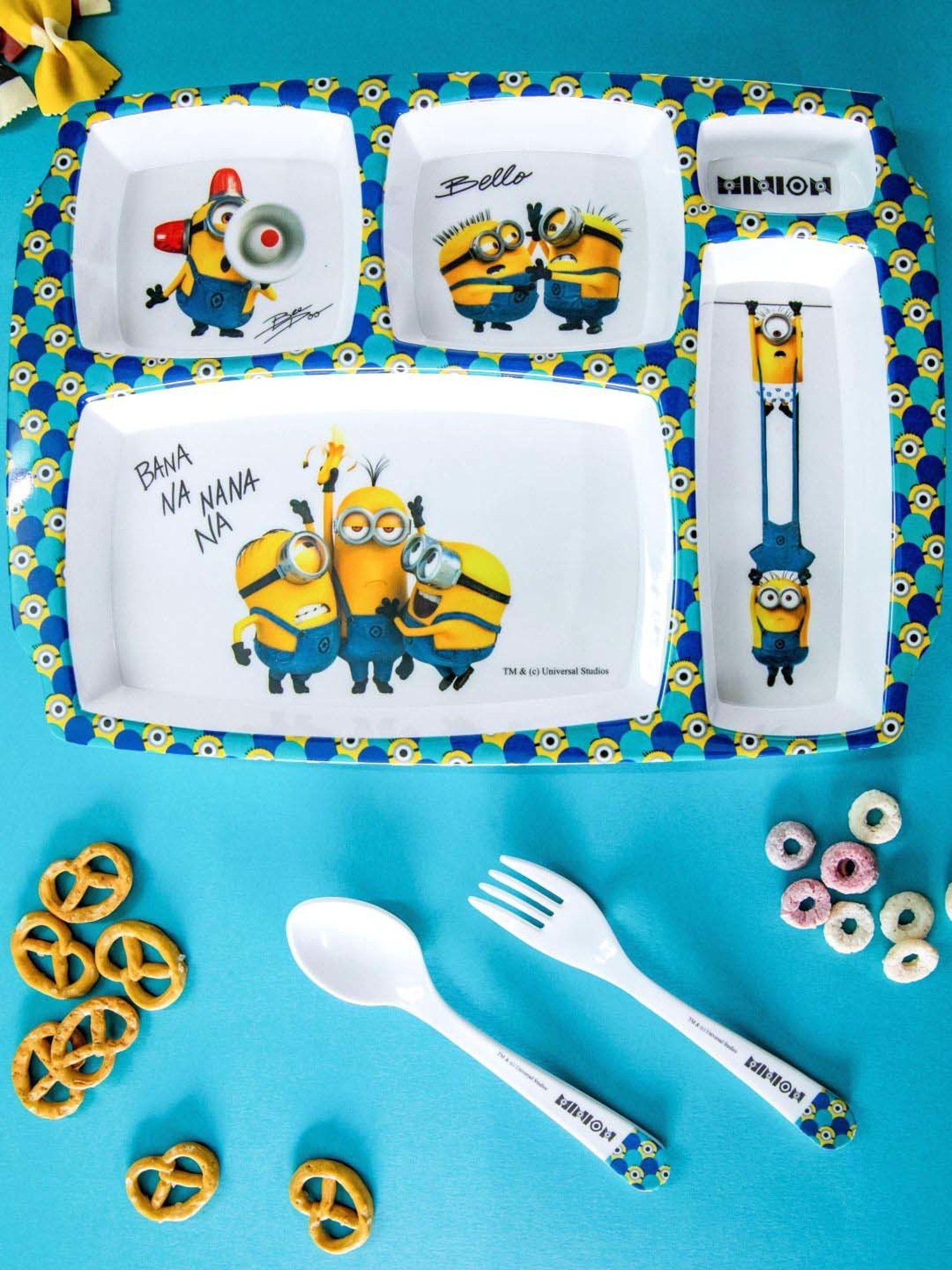 Servewell Minions Yellow Melamine Rectangle Kids 3Pcs Dinner Set