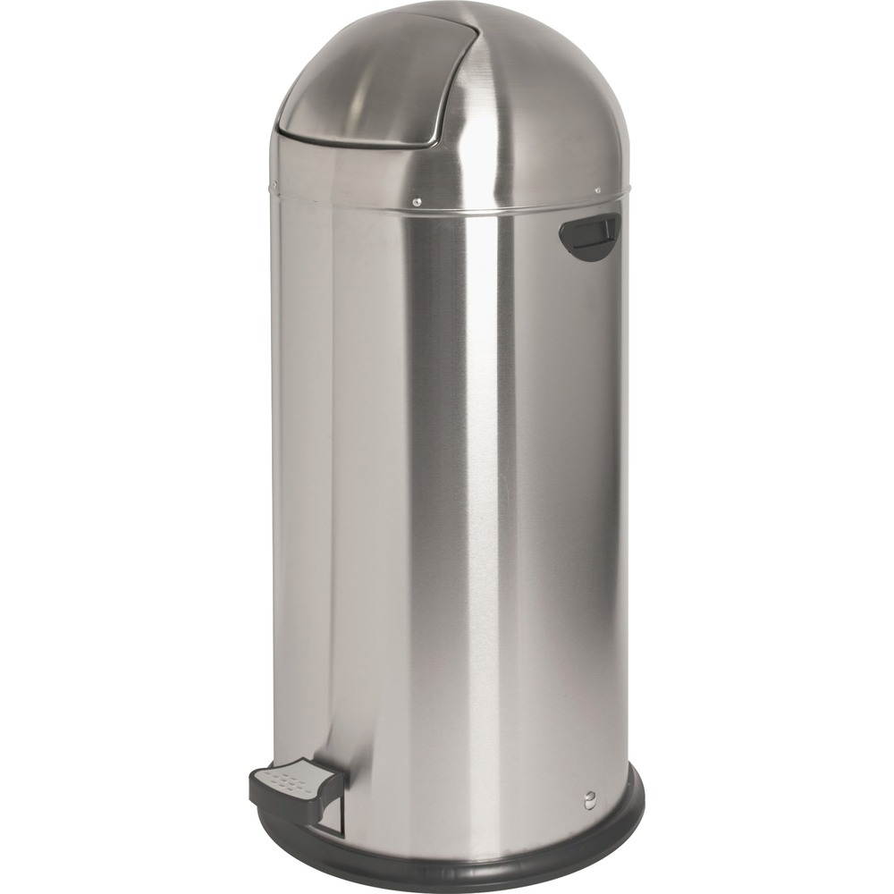 Genuine Joe Round-Top Pedal Receptacle Bin - Steel - Stainless Steel