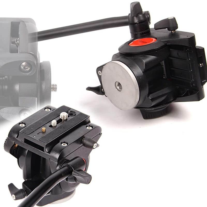 Fluid Head,  Flat Base Pro Heavy Duty Video Camera Tripod Action Fluid Drag Pan Head with 1/4" and 3/8" Screws Sliding Plate for Canon Nikon Sony DSLR Cameras Video Camcorders Shooting Filming