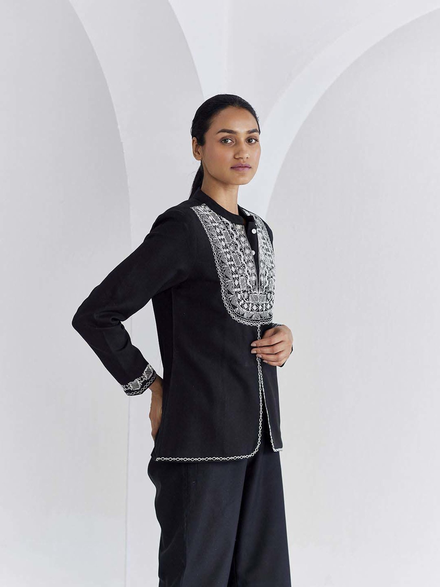 Ancestry Jet Black Embroidered Jacket