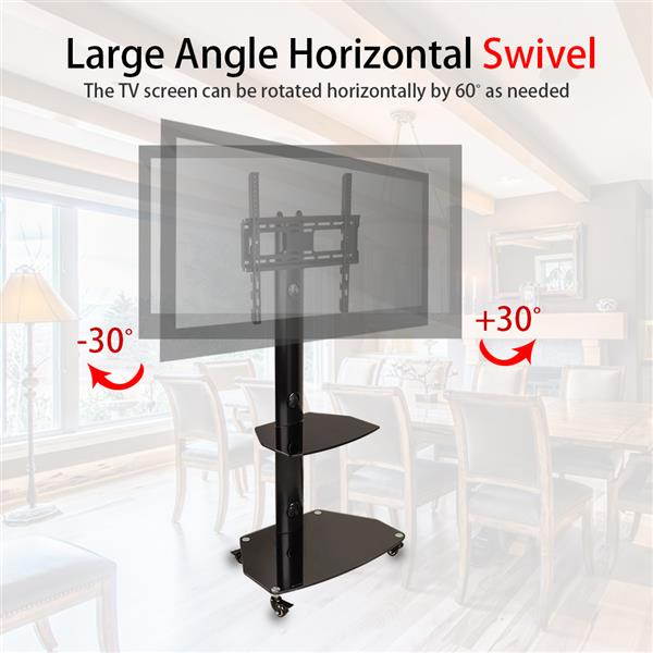 32-65" Corner Floor 2-Tier Shelves TV Stand Rolling Cart with Swivel Bracket Load Capacity110lb / 50kg