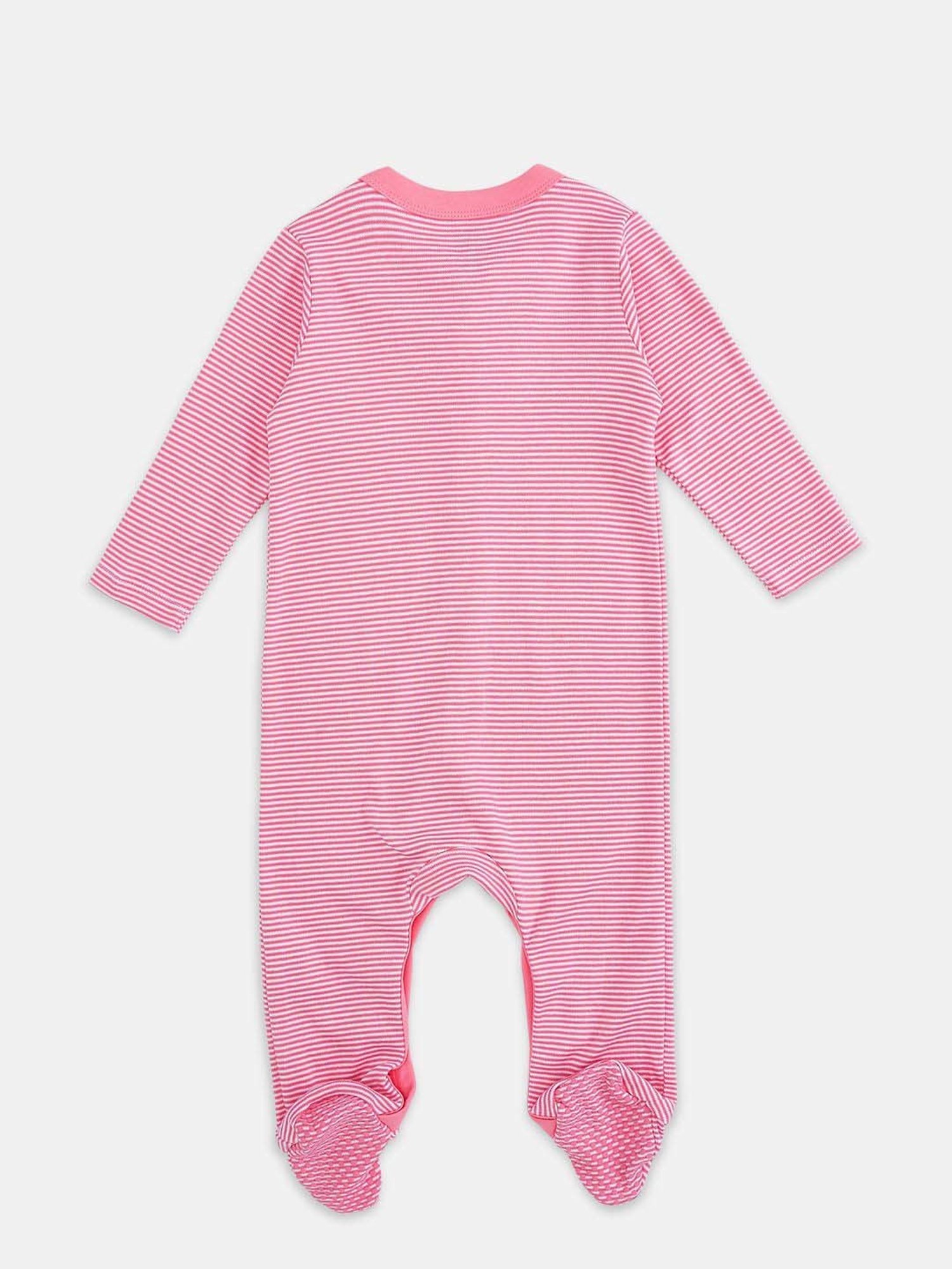 Pantaloons Baby Girls Pink Cotton Striped Full Sleeves Disney Sleepsuit (Pack of 2)
