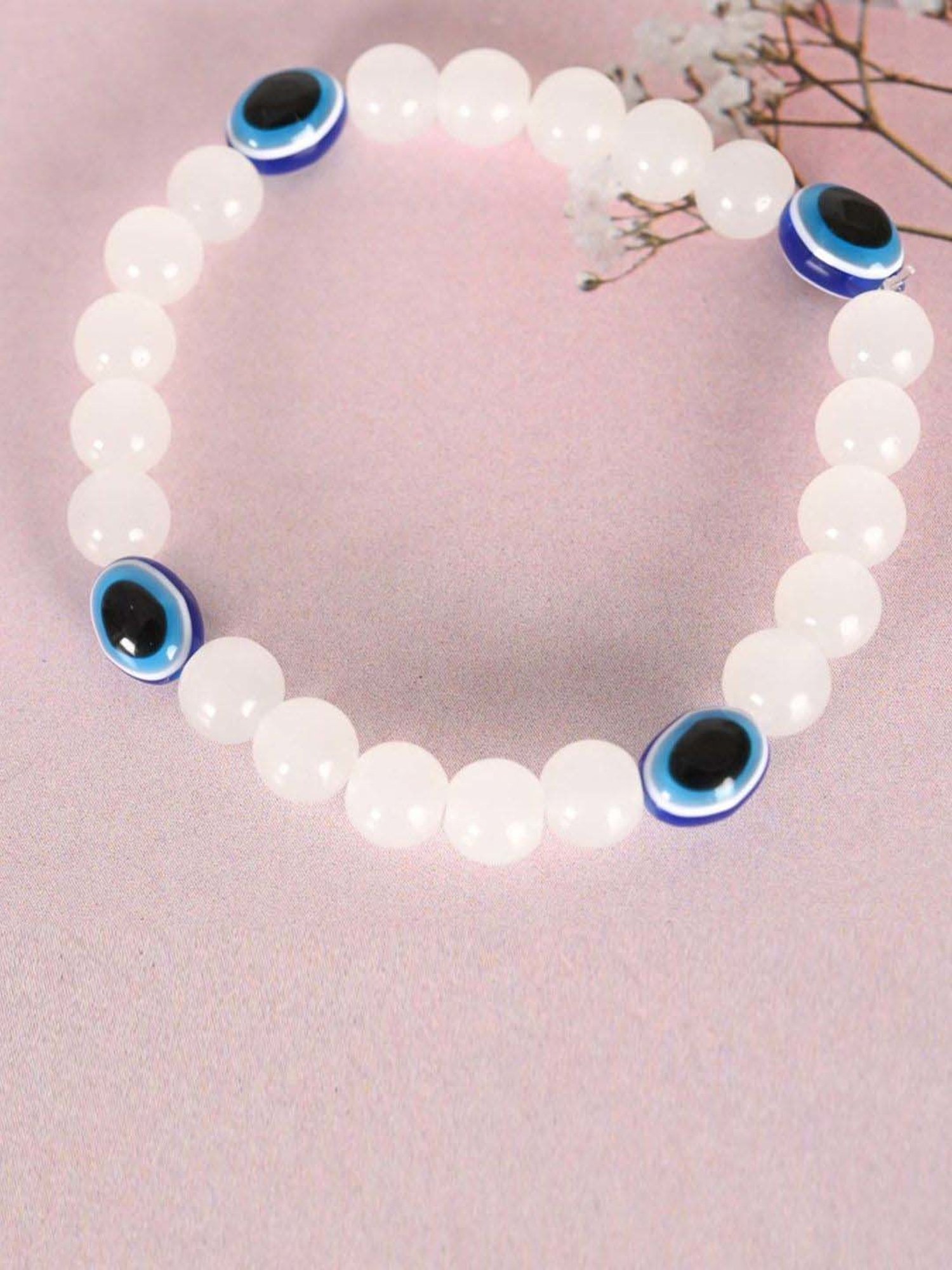 NVR White Marbel Crystal Elasticated Bracelet for Unisex