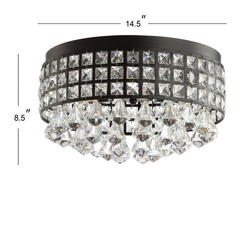 14.5" Crystal Drops/Metal Meredith Flush Mount (Includes Energy Efficient Light Bulb) Black - JONATHAN Y