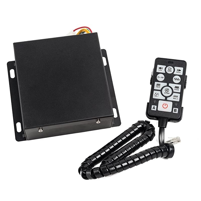 9200E Car Police Siren & Metal Black Round Cone Speaker,DC12V 100W Multi-Tones Wireless Remote Control Emergency Horn Sound PA System for Police Car