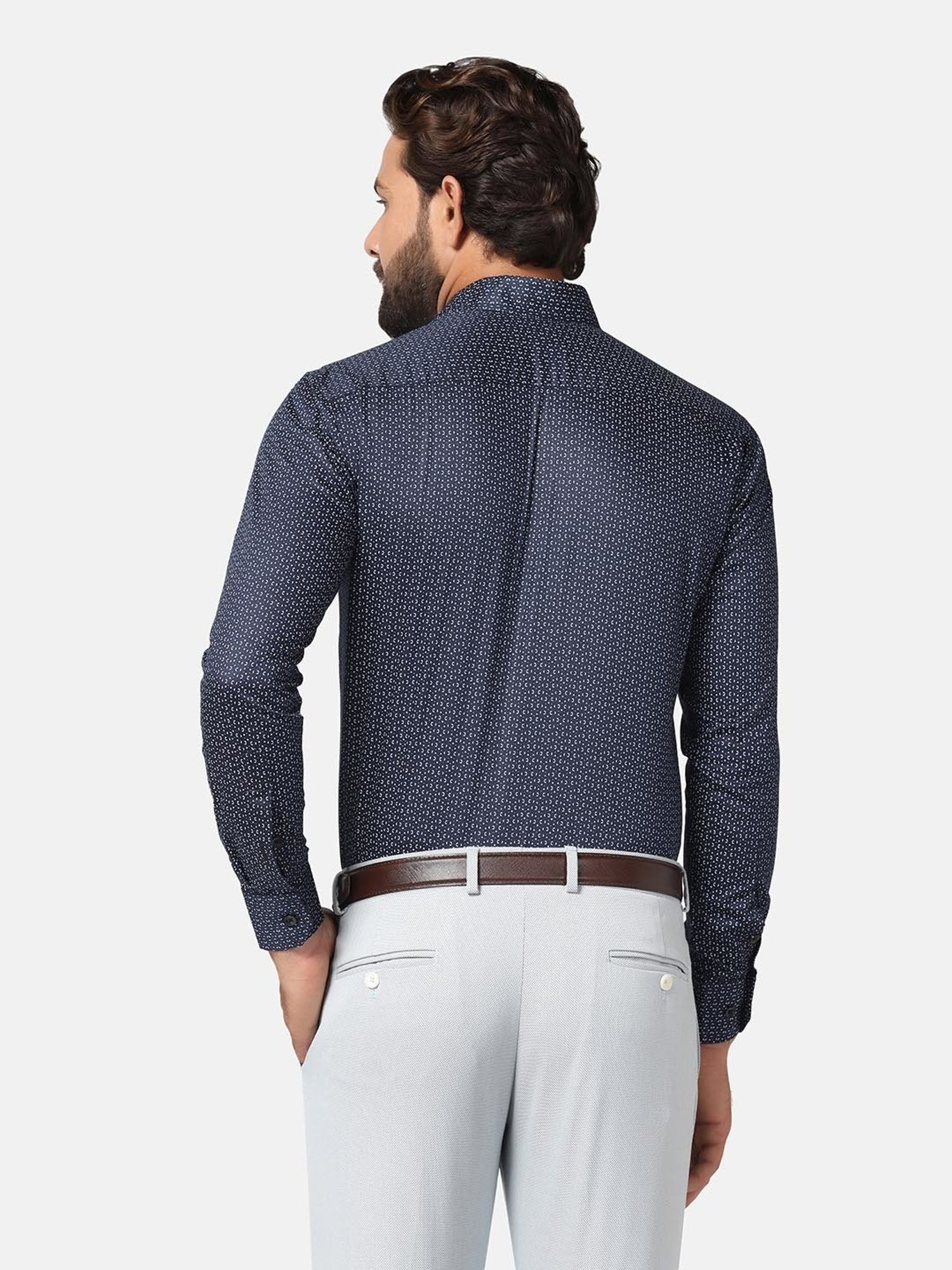 TAHVO Navy Slim Fit Printed Shirt