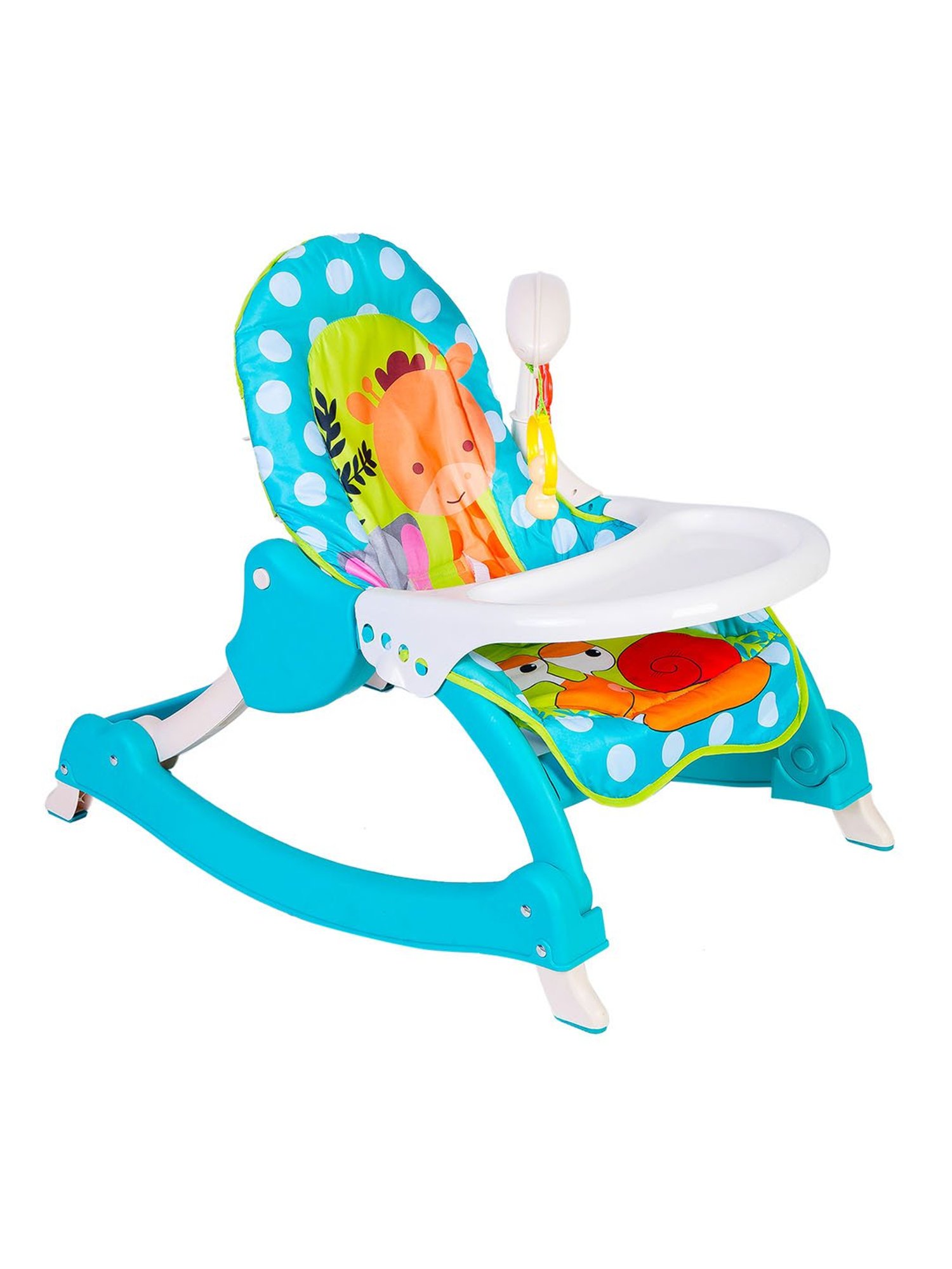 Baby Moo Blue Polka Dot 2 In 1 Rocker Cum Feeding Chair (20 Kg)