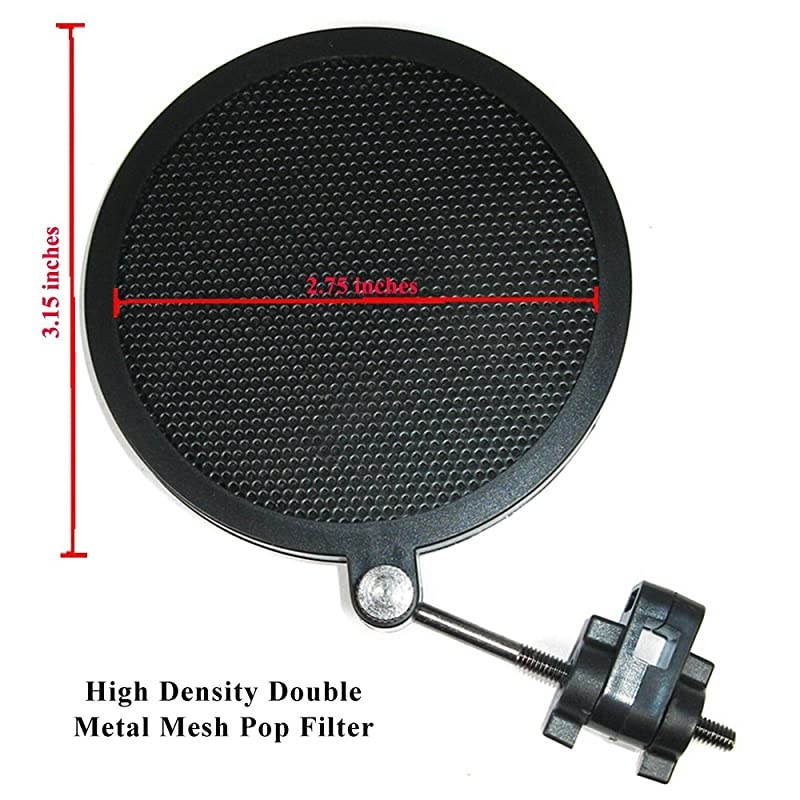 4247mm Microphone Shock Mount with Double Mesh Pop Filter Screw Adapter Adjustable Anti Vibration High Isolation Metal Mic Mount Holder Clip for Diameter of 4247mm Microphone