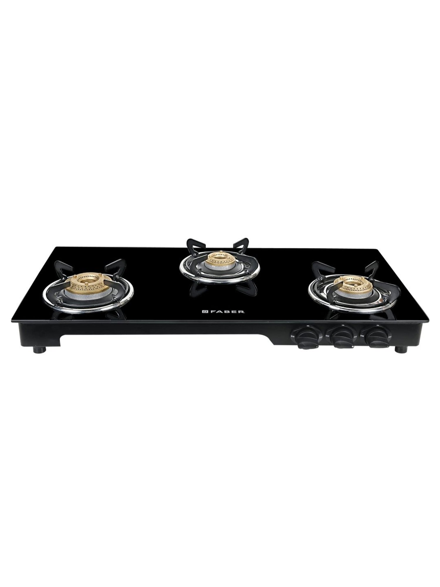 Faber Glass Top 3 Burner Gas stove with Jumbo Burner, Powder Coated Pan Support (Black)