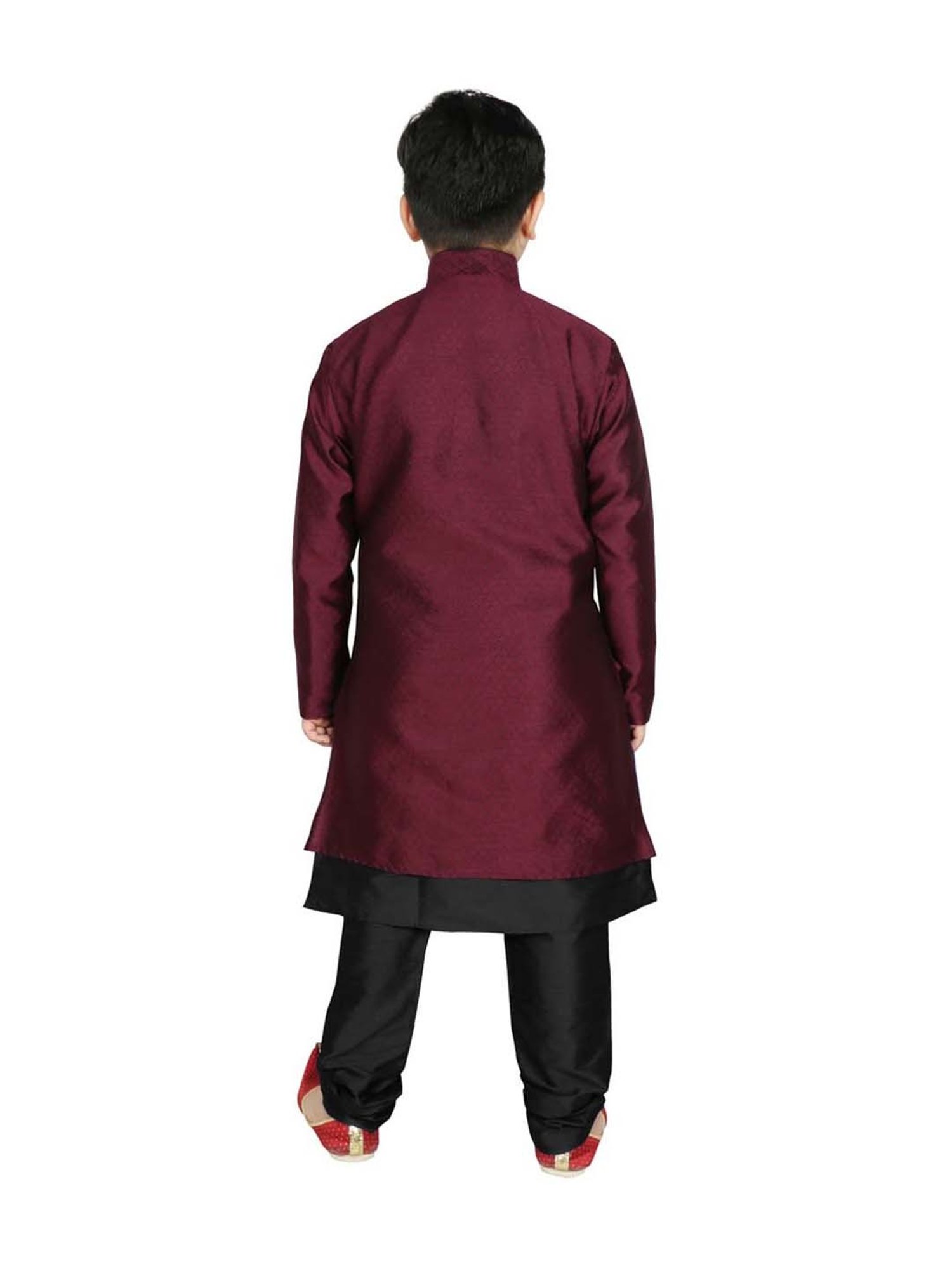 SG Yuvraj Kids Wine & Black Textured Pattern Full Sleeves Kurta Set