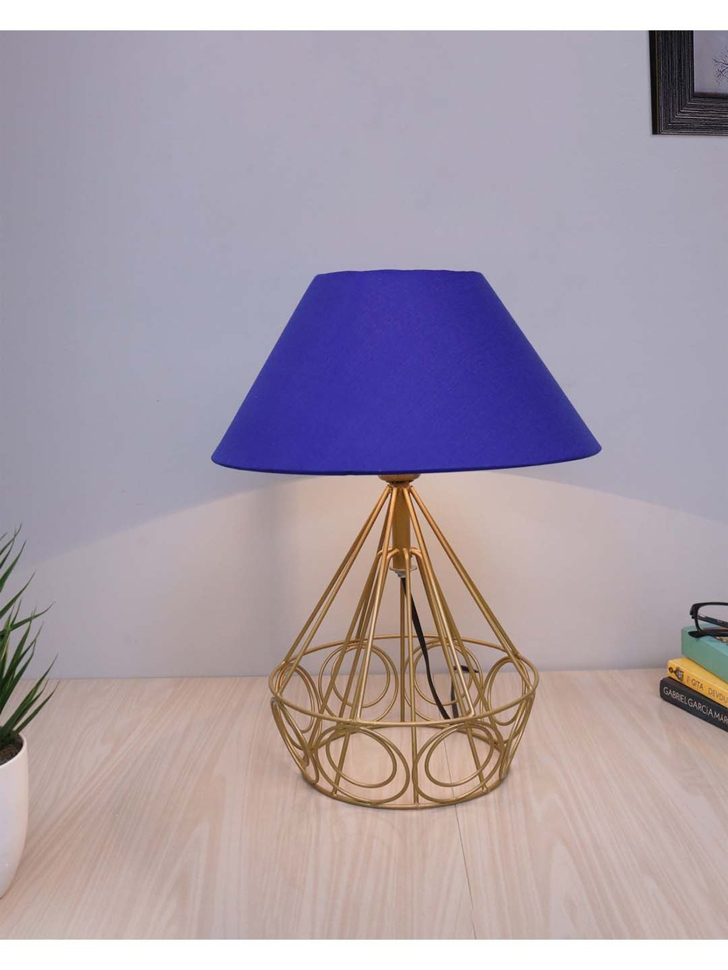 Homesake Modern Farmhouse Blue & Antique Gold Metal Table Lamp with Bulb - Set of 1