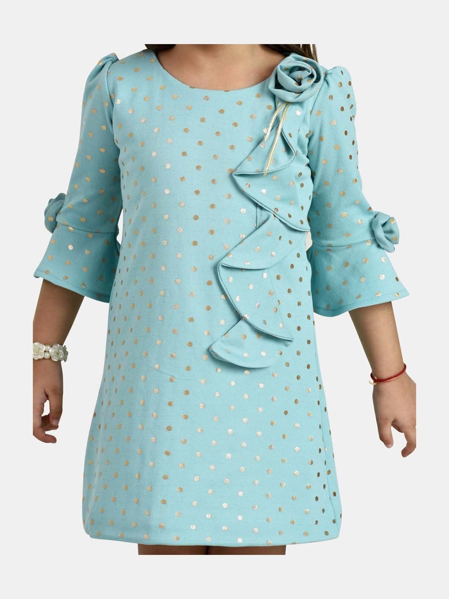 Peppermint Kids Sky Blue Printed Dress