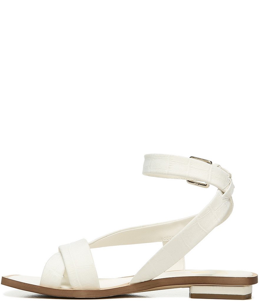 Sarto by Franco Sarto Ema 2 Ankle Strap Croco Print Leather Square Toe Flat Sandals