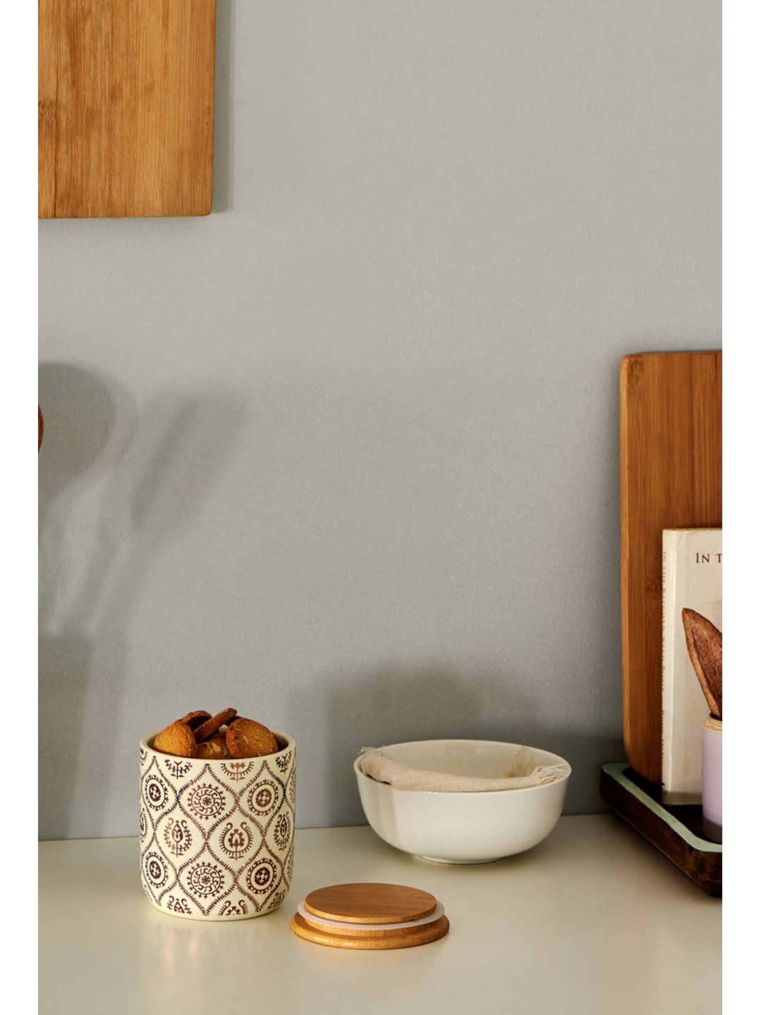 Chumbak Suzani Beige Ceramic Storage Jar - Set of 1