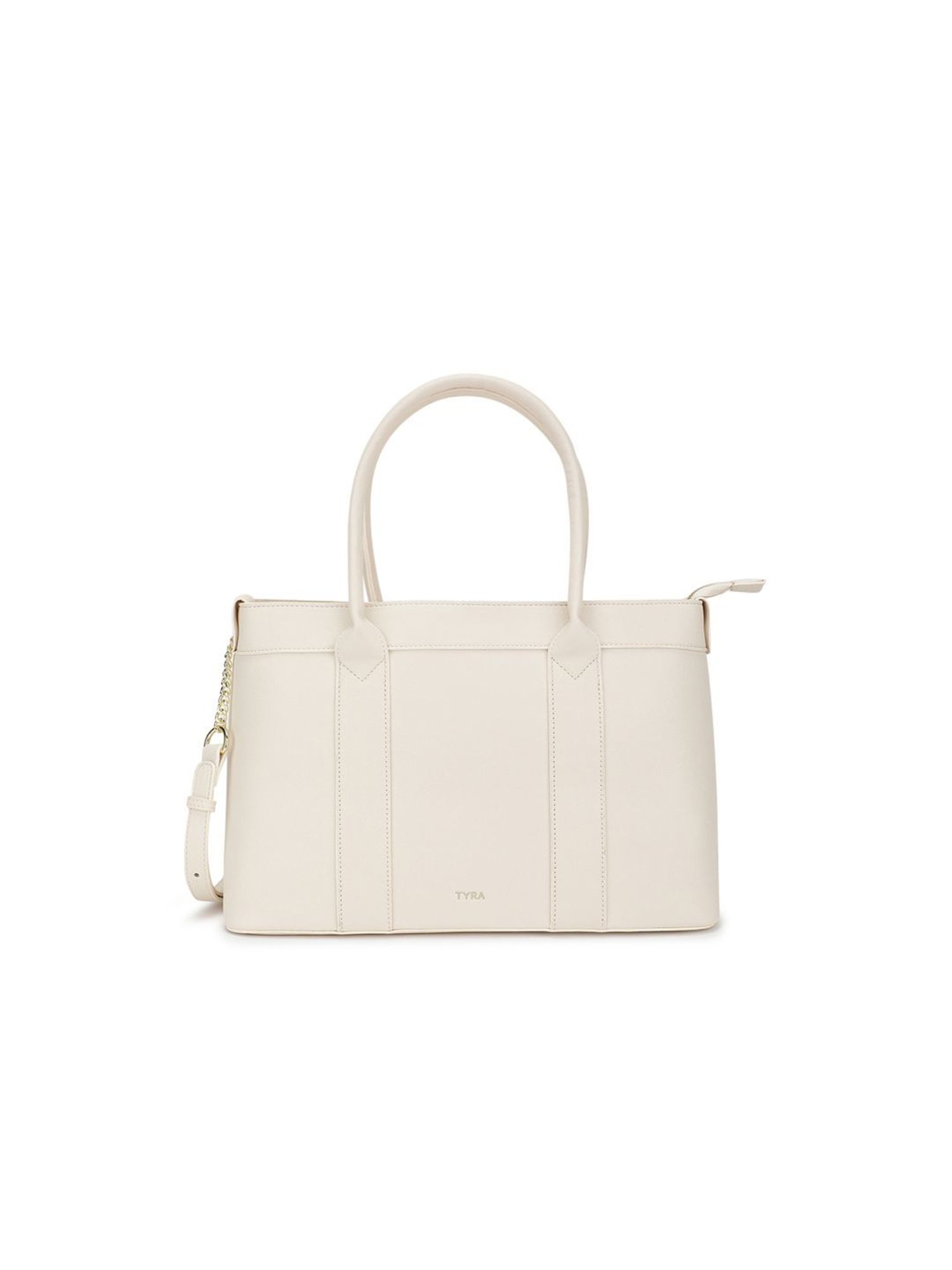 Tyra Lina Off White Solid Faux Leather Tote Handbag