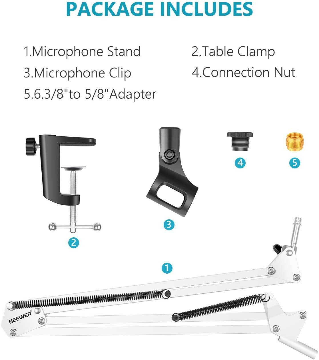 Adjustable Microphone Suspension Boom Scissor Arm Stand, Max Load 1 KG Compact Mic Stand Made of Durable Steel for Stages, TV Stations(White)