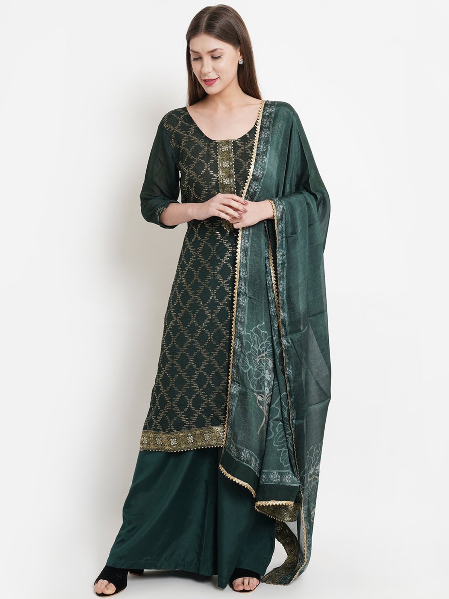 Stylee LIFESTYLE Green Embellished Unstitched Dress Material