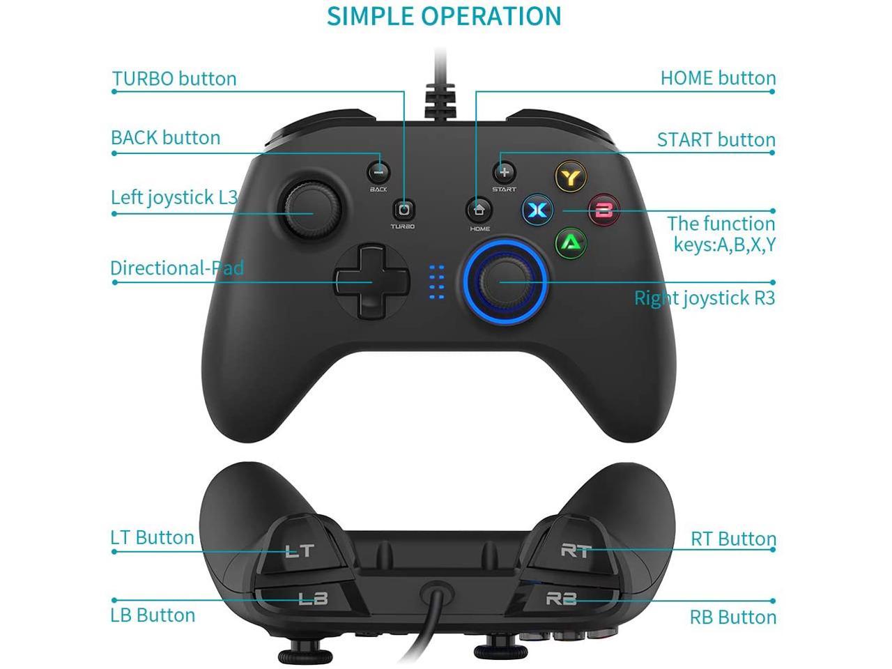 Wired Gaming Controller, Joystick Gamepad with Dual-Vibration PC Game Controller Compatible with PS3, Switch, Windows 10/8/7 PC, Laptop, TV Box, Android Mobile Phones, 6.5 ft USB Cable