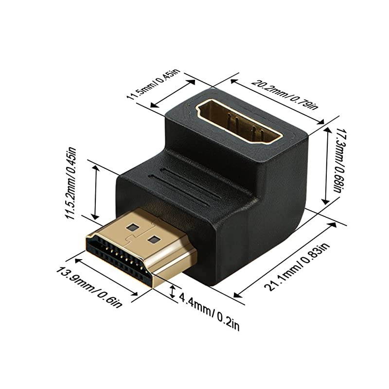 HDMI Male to Female Adapter 2 Pack 90 and 270 Degree Upward Angle HDMI to HDMI Converter 4K 3D HDMI Extender for RokuPS3PS4Fire StickChromecast Nintendo SwitchHDTVLaptopXbox