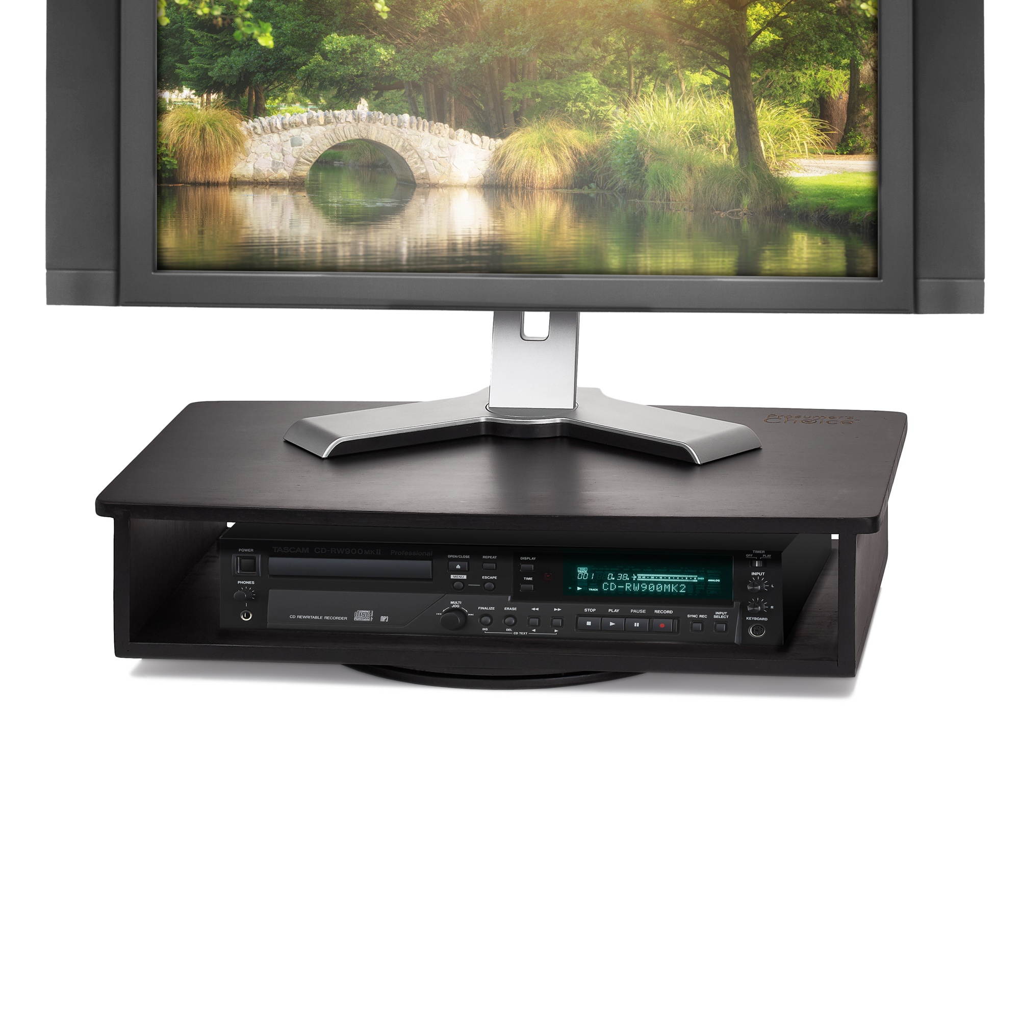 Prosumer's Choice Bamboo 360 Rotating 2 Tier TV Swivel Stand for Flat Screens &ndash; Black