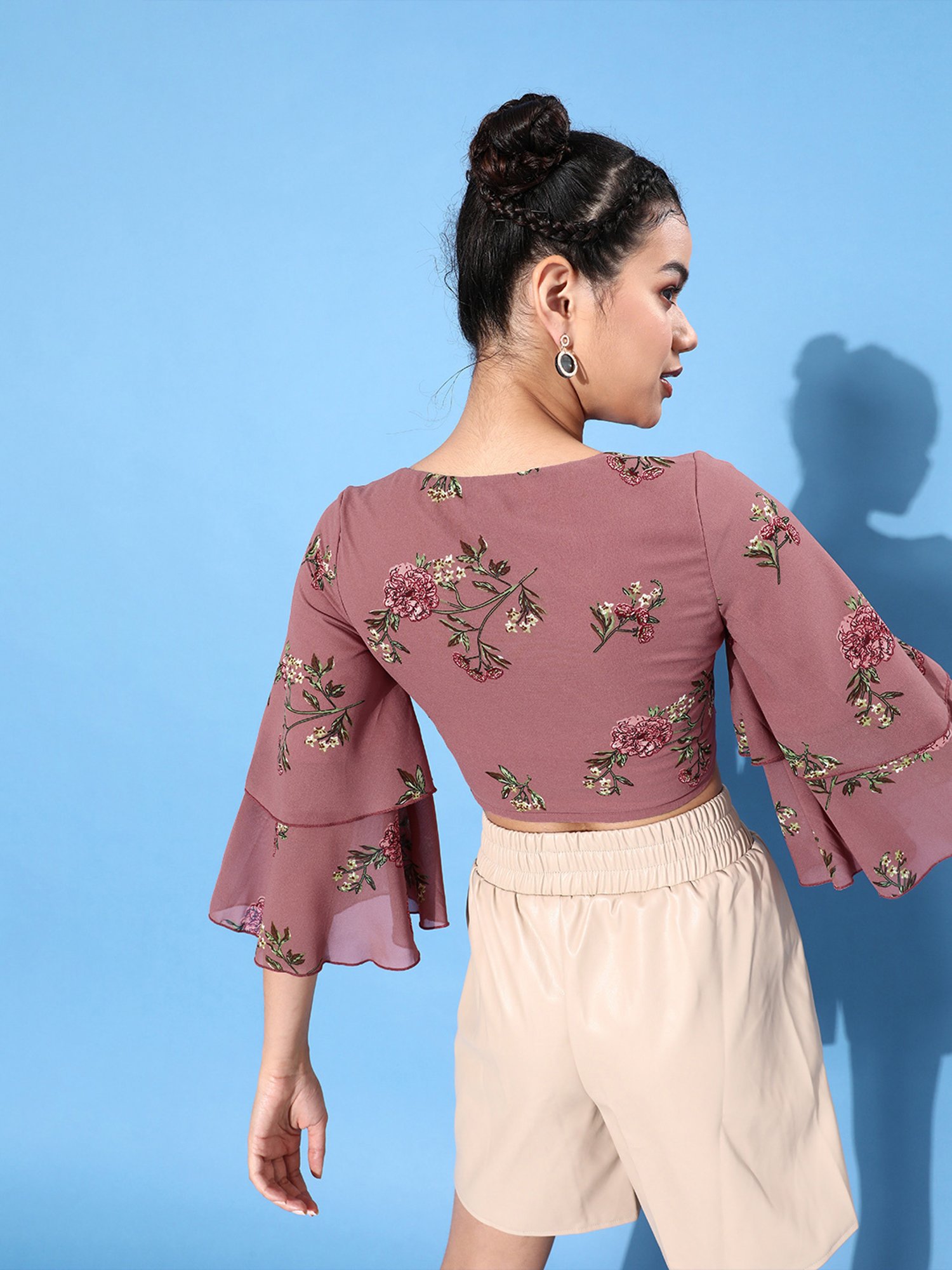 KASSUALLY Dusty Pink Floral Print Crop Top