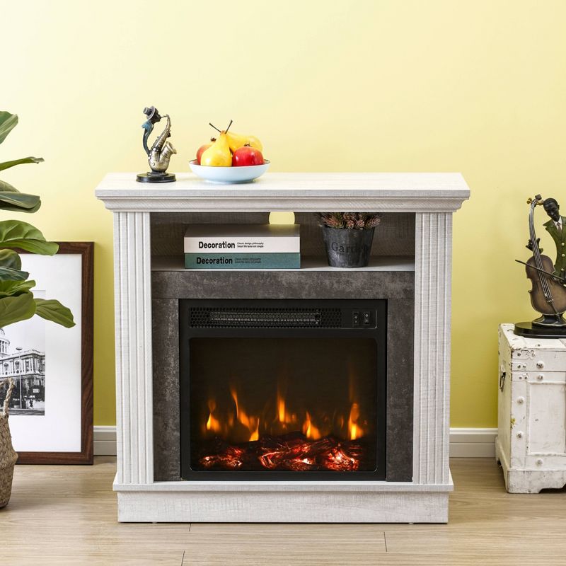 32" Freestanding Electric Fireplace Saw Cut Off White - Home Essentials
