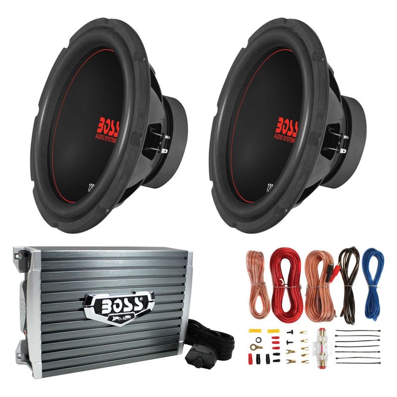 Boss Chaos Exxtreme 12" 1200W DVC 4 Ohm Subwoofer (Pair) w/ Amplifier & Wiring