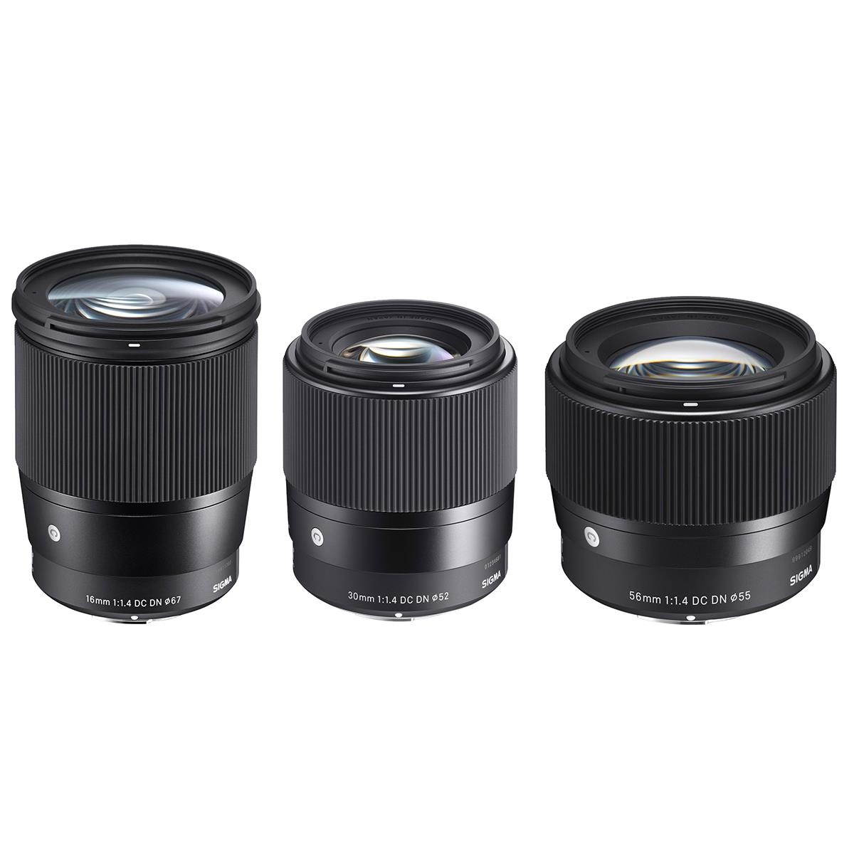 Sigma f/1.4 DC DN Contemporary MFT 3 Lens Bundle, 16mm, 30mm, 56mm Lenses