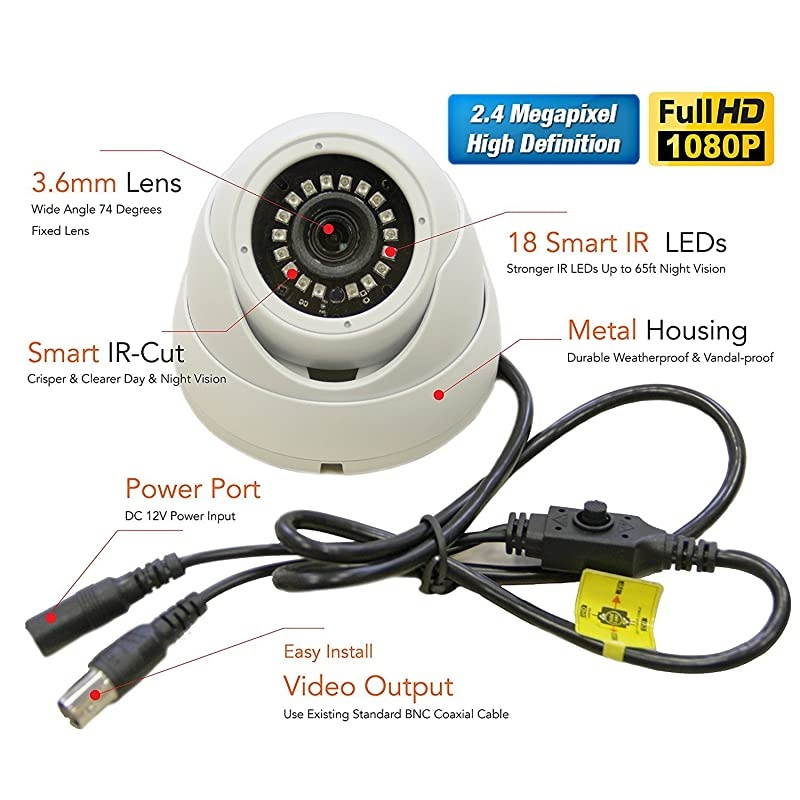 STARVIS Image Sensor 1080P 4in1 TVI AHD CVI CVBS 36mm Fixed Lens Indoor Outdoor Dome Camera DWDR OSD menu for CCTV DVR Home Office Surveillance Security White