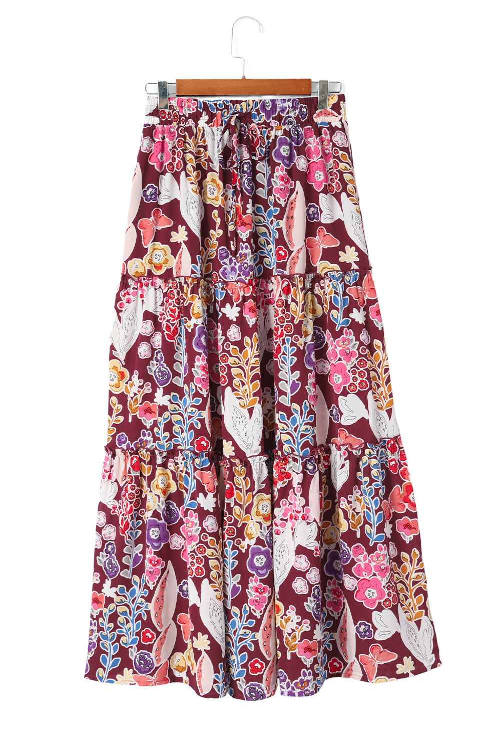 I.N. Studio Romantic Ditsy Floral Print Pucker Knit Tiered Midi Skirt