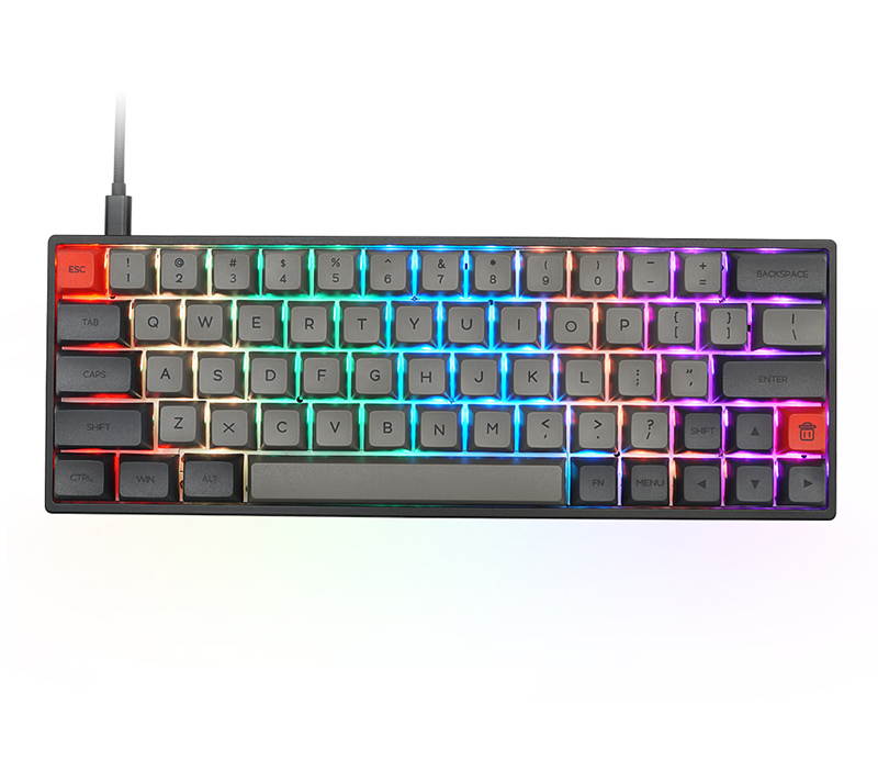 SK64 64 Keys Wired Mechanical Keyboard Gaming Keyboard with RGB Backlit, PBT Keycaps, Arrow Keys, IP6X Dustproof Waterproof Hot Swappable for Win/Mac/Gaming(Mechanical Optical Axis:Brown/Red )