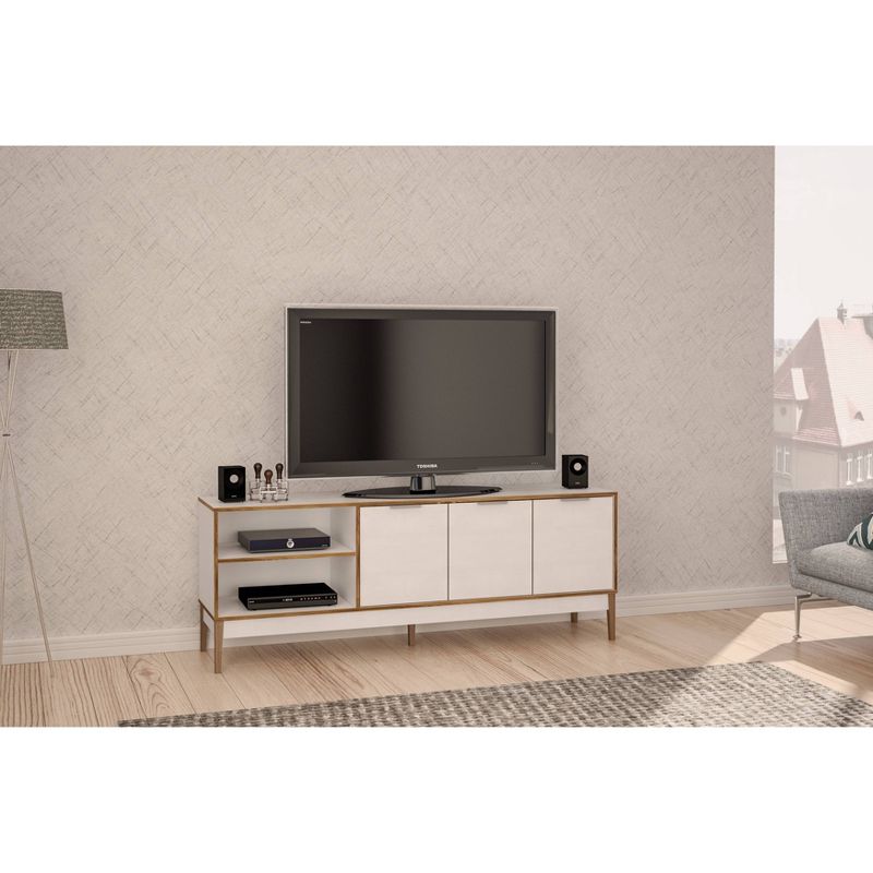 66" Boston TV Stand White/Light Brown - Chique