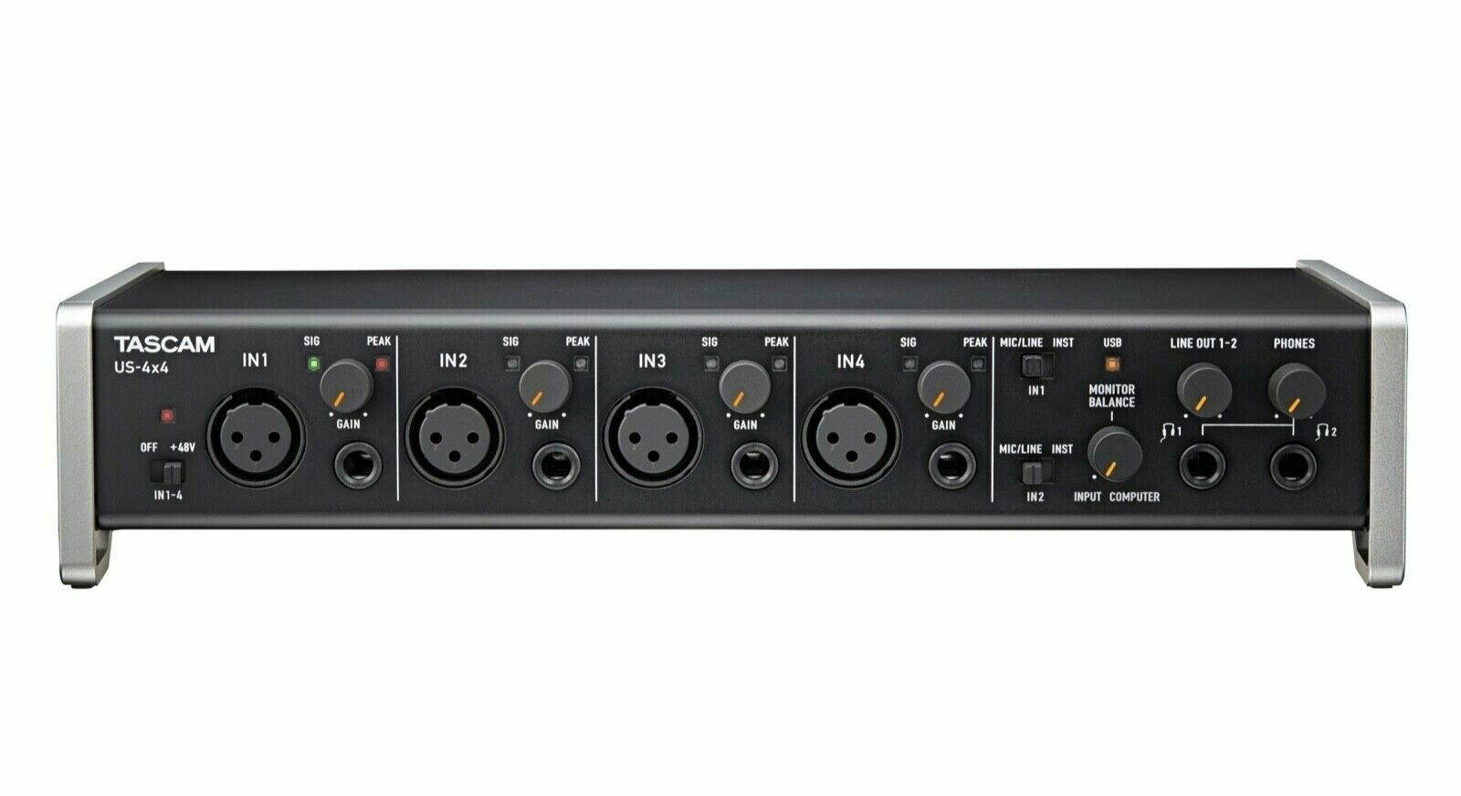 TASCAM US-4x4 USB Audio Interface. W/ 2 XLR Cables and 2 MIC Stand