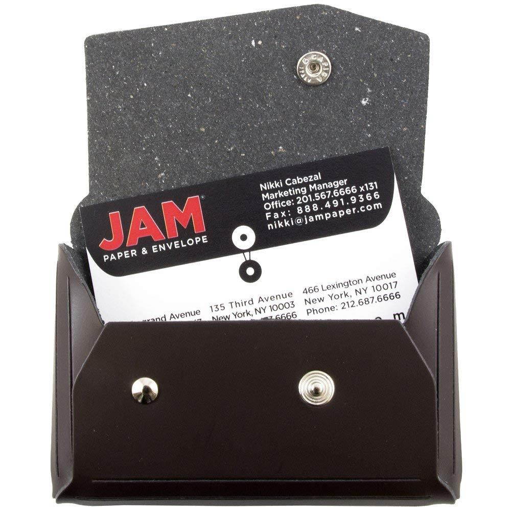 JAM PAPER Italian Leather Business Card Holder Case with Angular Flap - Dark Brown - Sold Individually