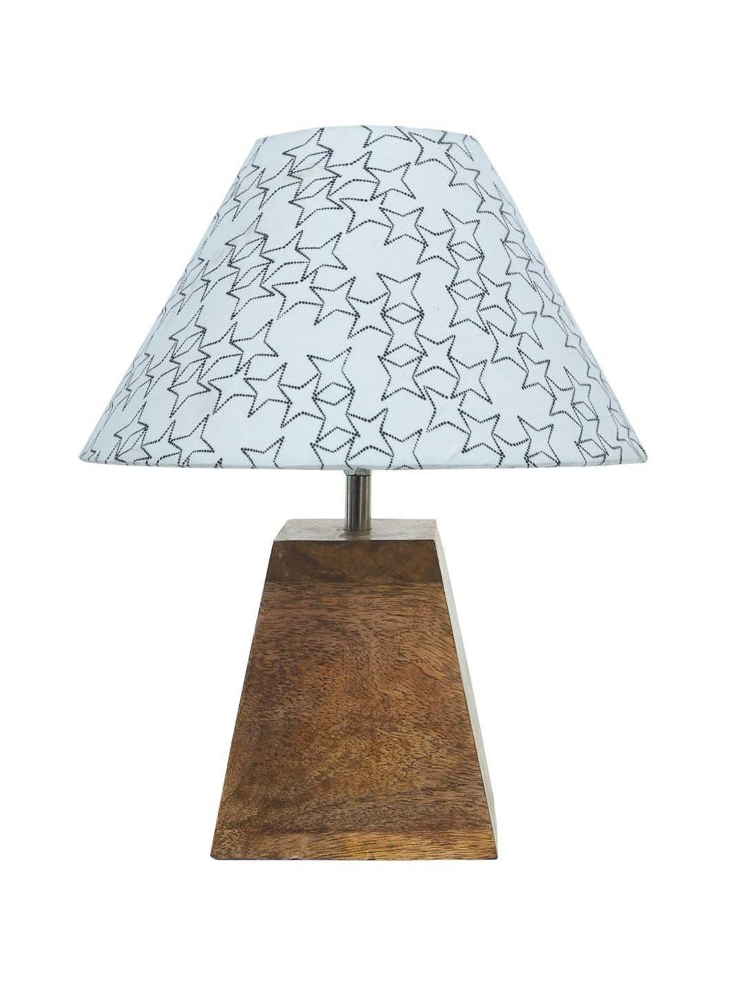 Homesake Cone Star White Wood Pyramid Table Lamp with Fabric Lampshade