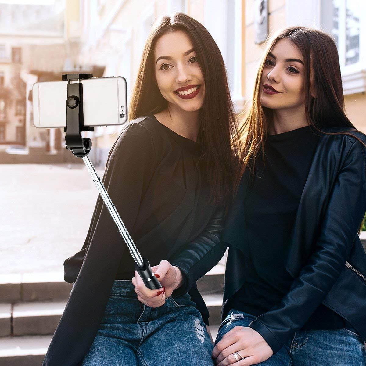 Bluetooth Selfie Stick Tripod, ELEGIANT 2 in 1 Extendable Monopod Selfie Stick with Removable Mini Bluetooth Remote, Adjustable Head, Tripod Stand Selfie Stick Compatible iPhone/Huawei/Samsung (Black)