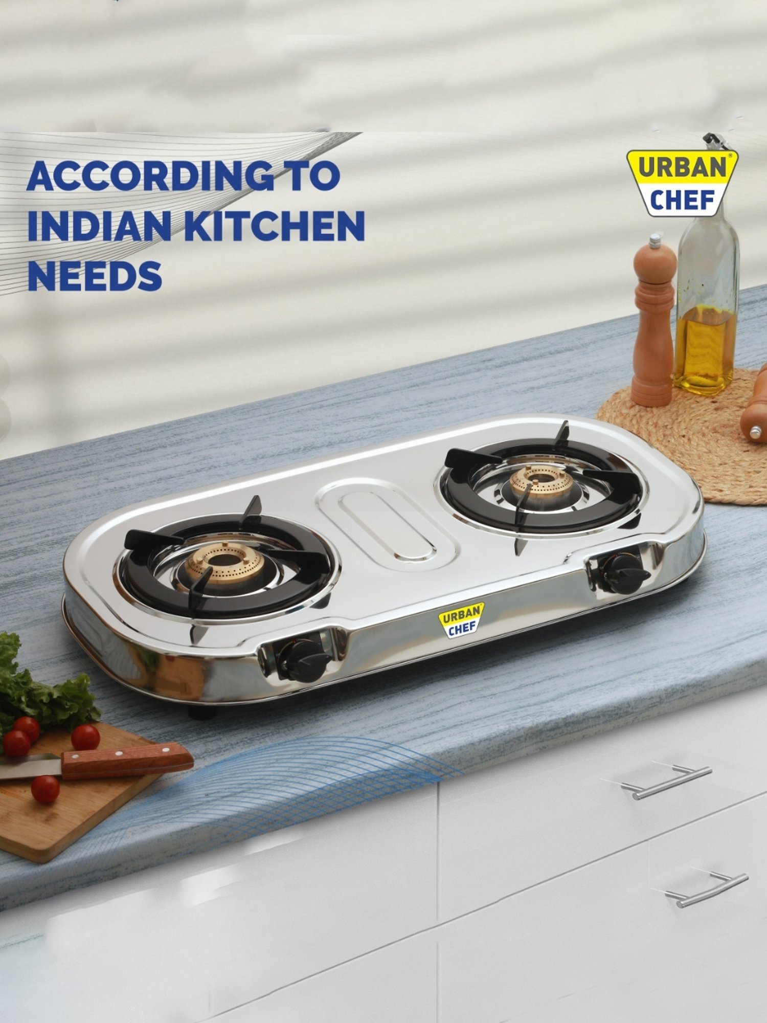 Urban Chef Gas Stove with 2 Burners ( Silver/Black )