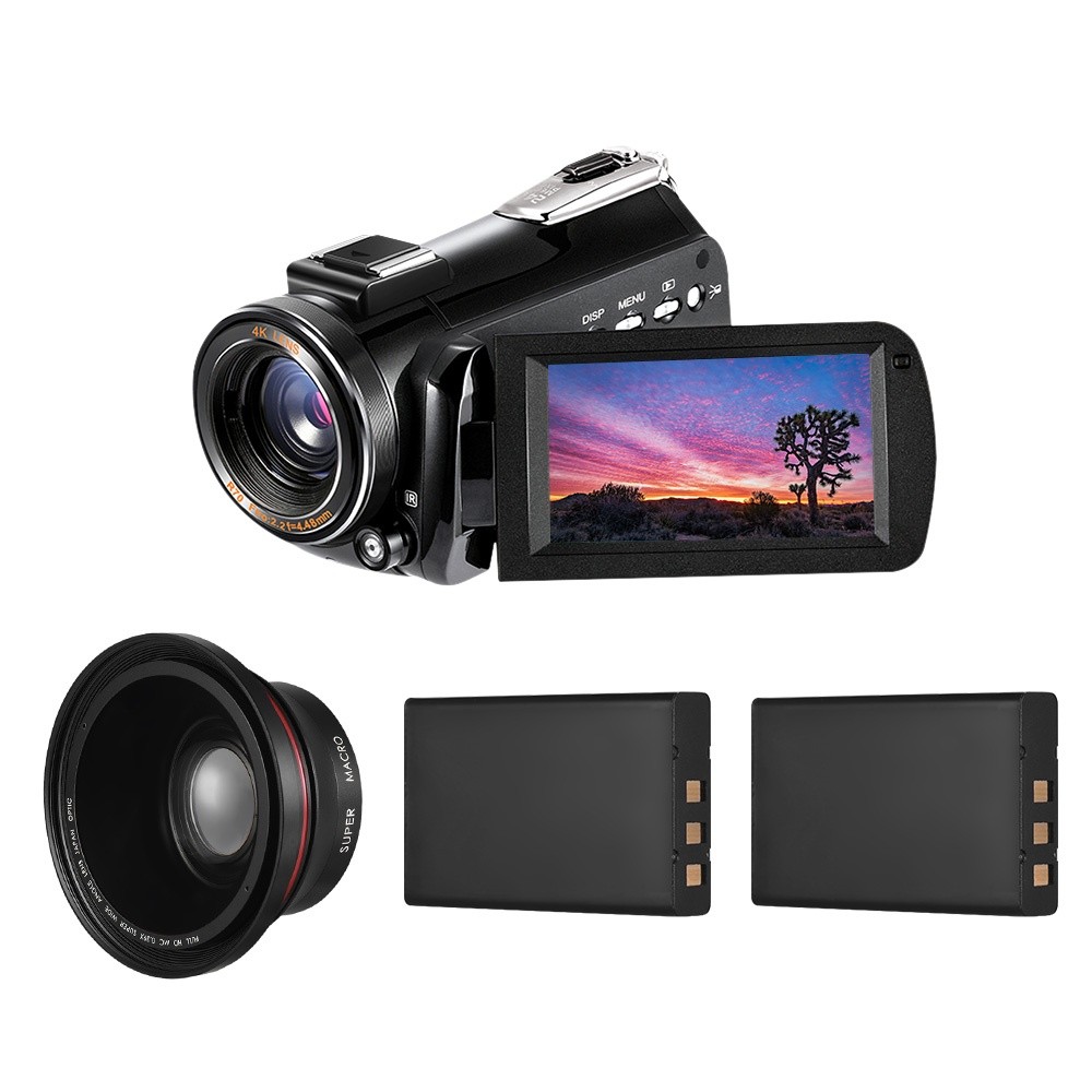 Andoer AC3 4K UHD 24MP Digital Video Camera Camcorder DV Recorder 30X Zoom WiFi Connection IR Night Vision 3.1 Inch IPS LCD Touchscreen Hot Shoe Mount with 2pcs Rechargeable Batteries + Extra 0.39X