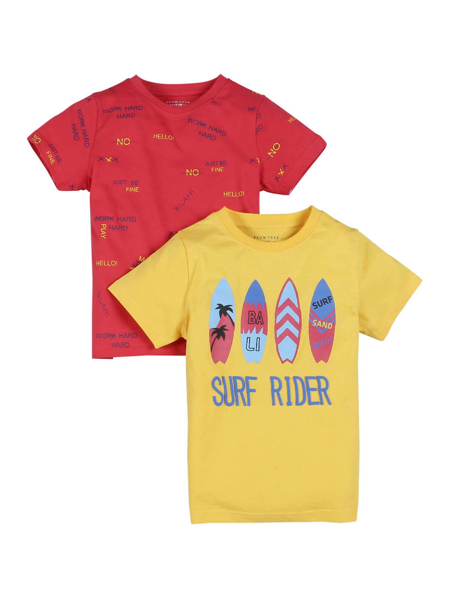 Plum Tree Kids Red & Yellow Printed T-Shirt (Pack Of 2)