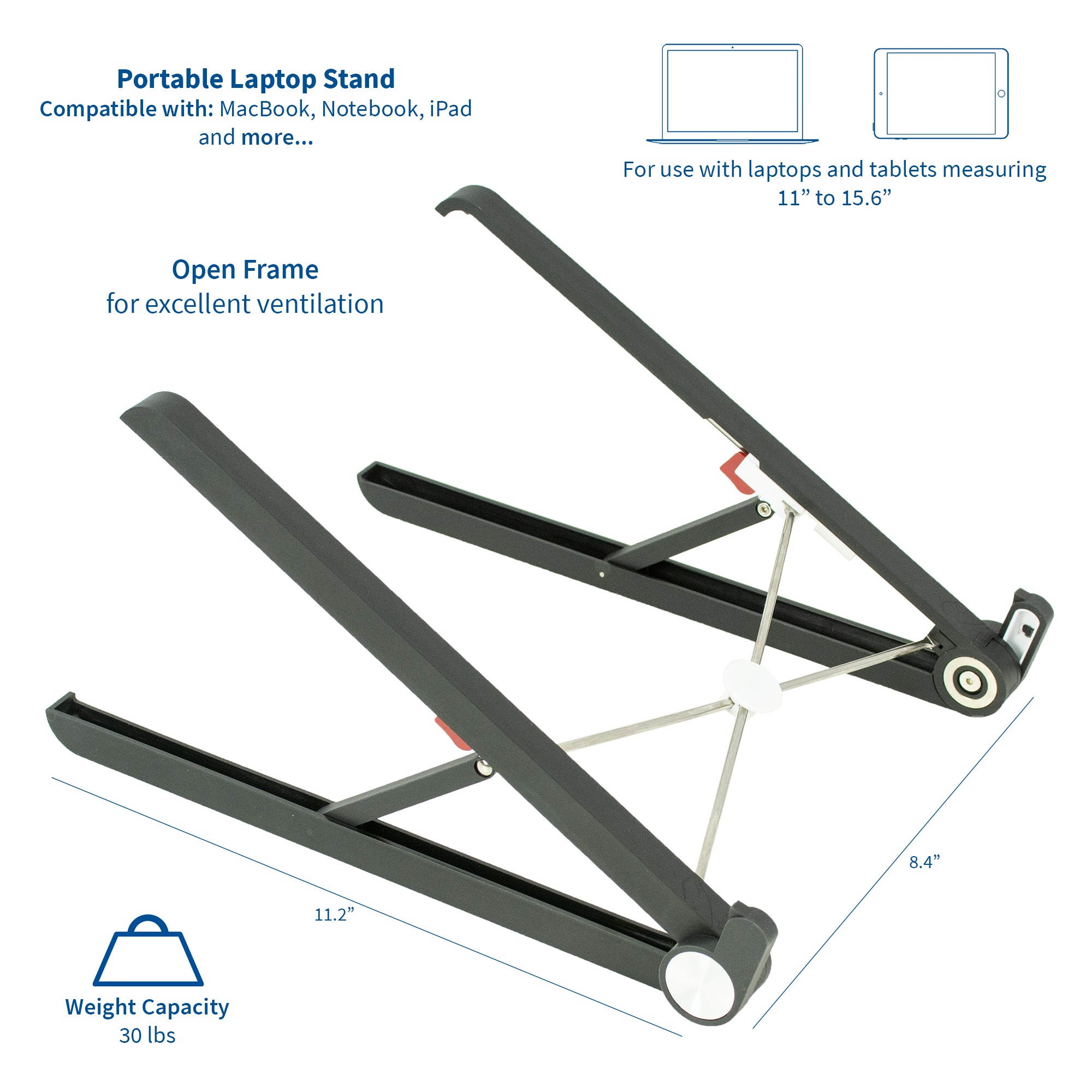 VIVO Black Universal Foldable Laptop iPad Stand Adjustable Riser | Portable Desktop Device Holder (STAND-V000Y)