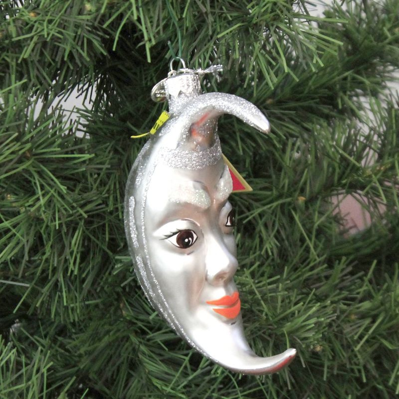 Morawski 4.75" Silver Man In The Moon Ornament Halloween Crescent  -  Tree Ornaments