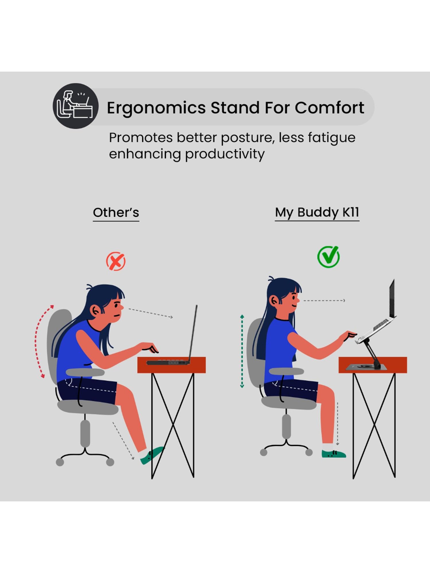 Portronics My Buddy K11 Metal Adjustable Laptop Stand with 360 degree Rotation (Black)