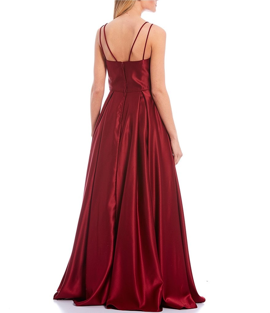 Blondie Nites Double Spaghetti Strap Square-Neck Satin Ball Gown