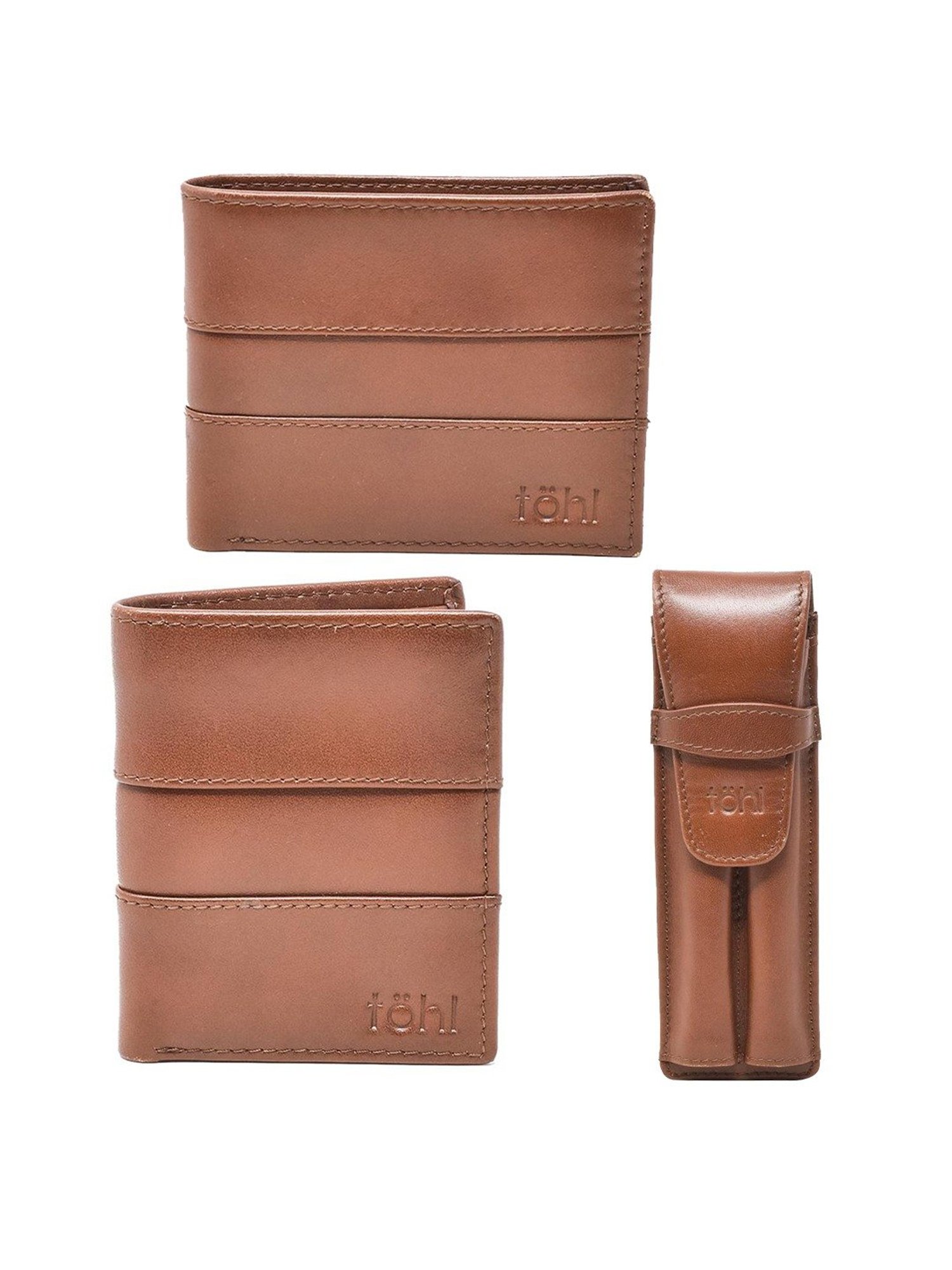 Tohl Matera Tan Casual Leather Bi-Fold Wallet,Card Holder & Pen Holder Set for Men