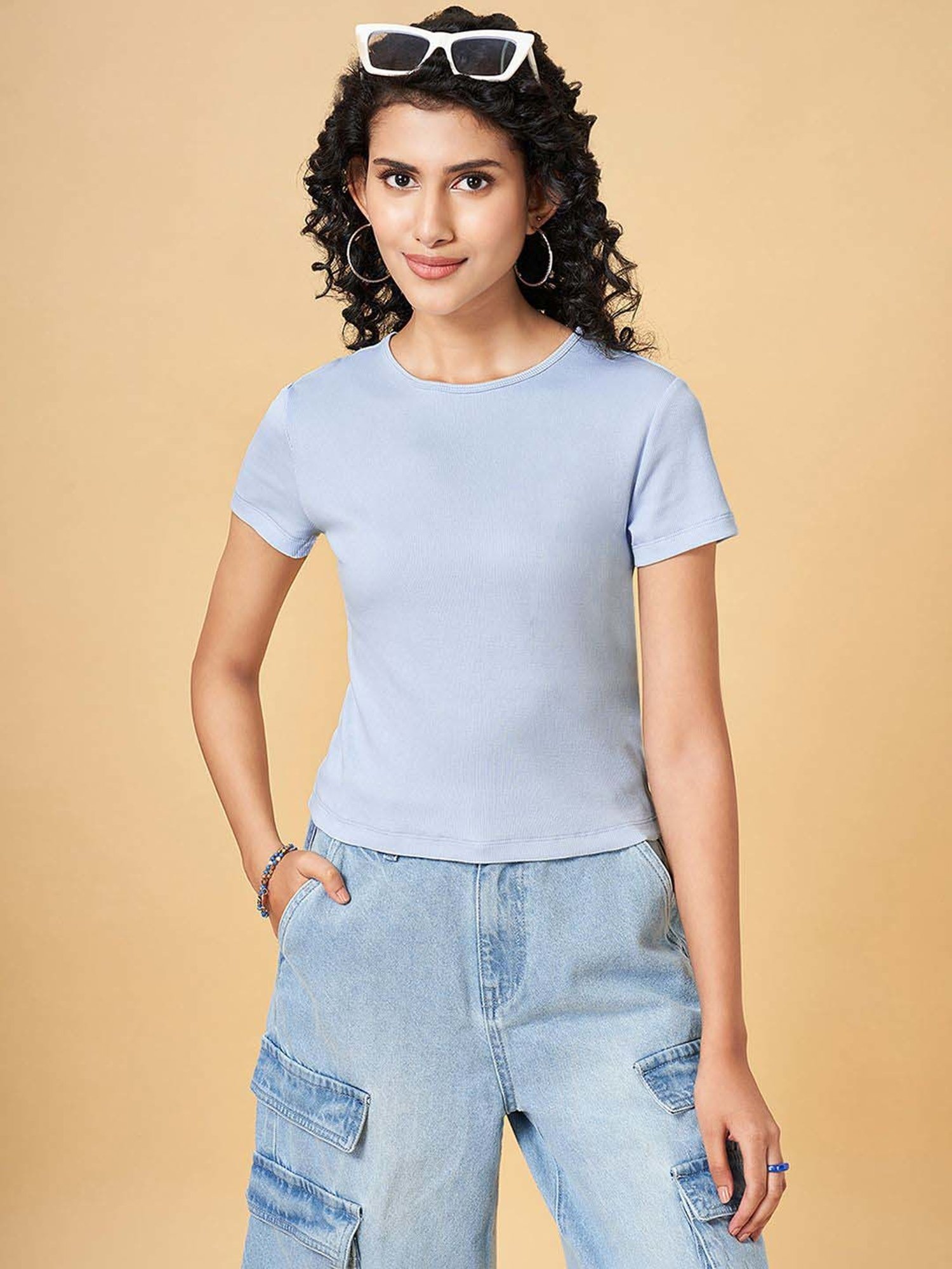People by Pantaloons Blue Plain Top