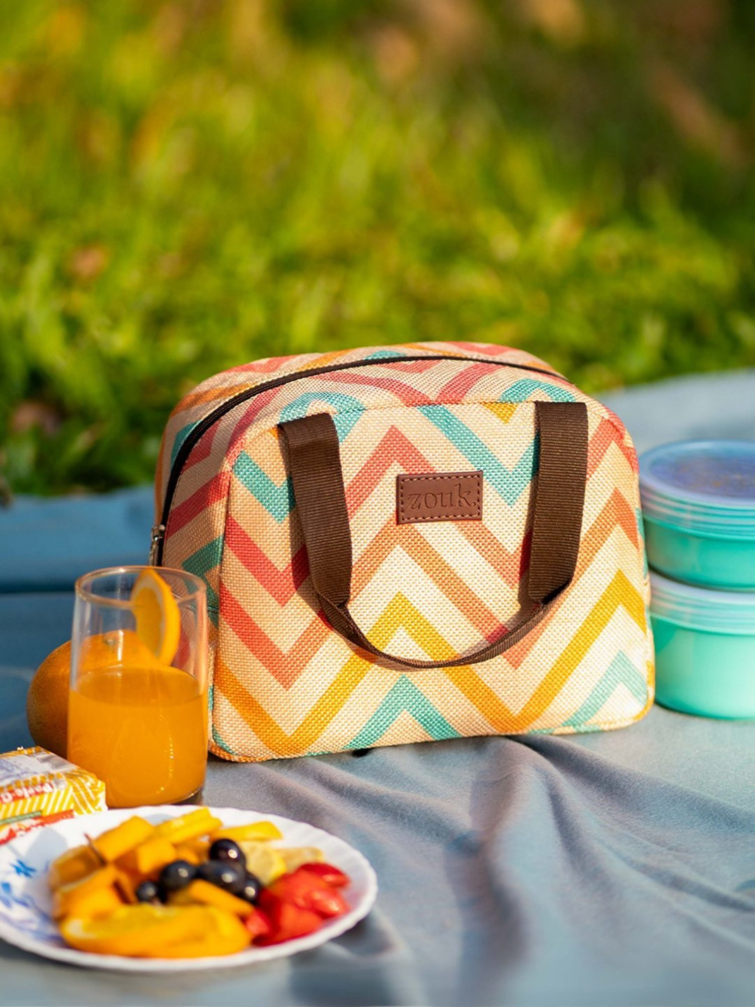 ZOUK Multicolor Geometric Lunch Bags