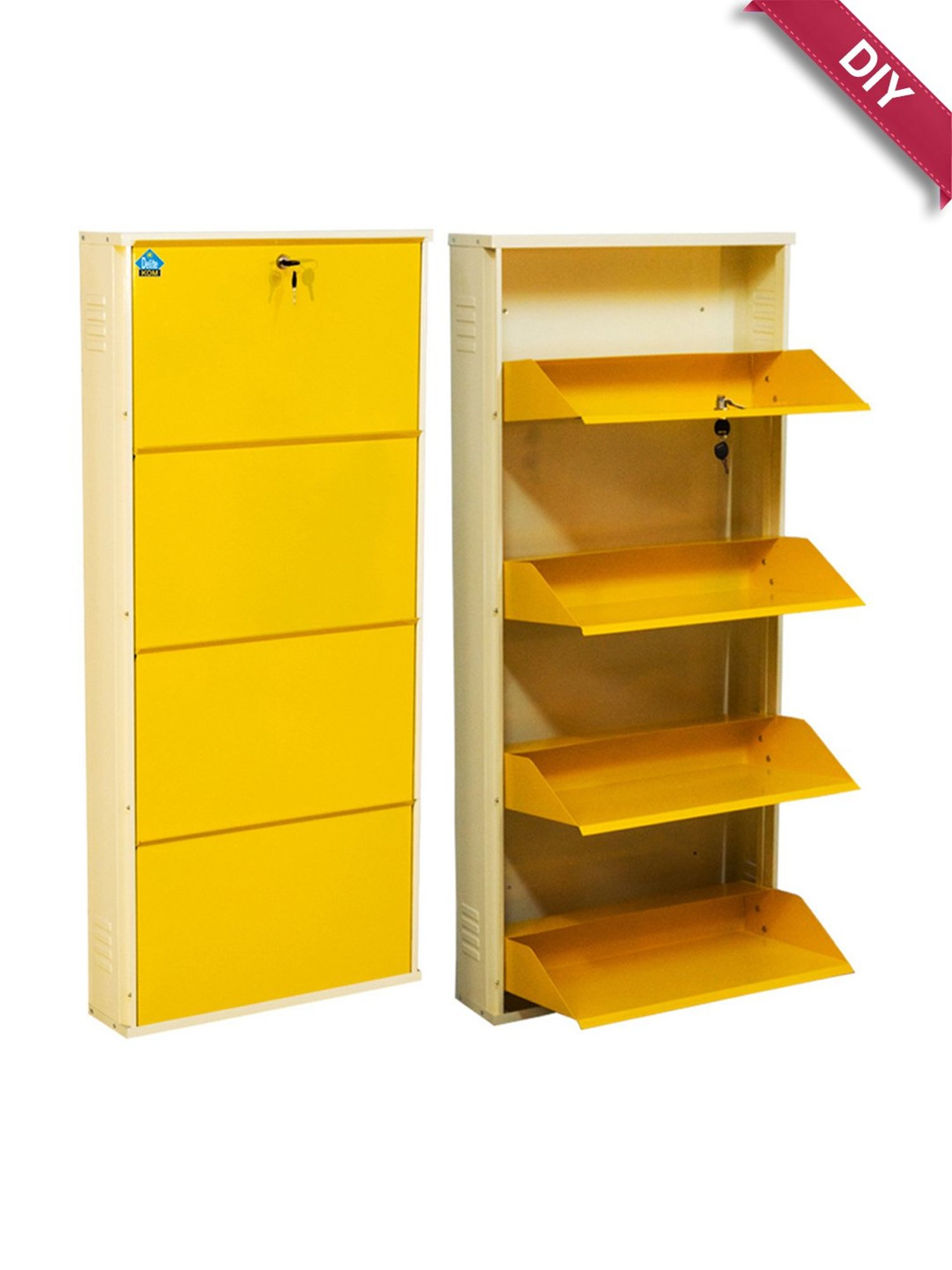 Delite Kom Metal Shoe Rack - 24" 3 Shelf, Ivory Green, PowderCoat, Wall Mount, DIY