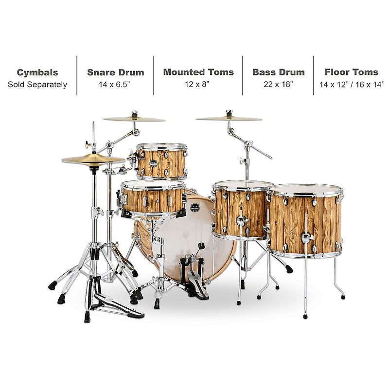 Mapex Mars Series 5-Piece Crossover Shell Pack with 22" Bass Drum Driftwood Chrome