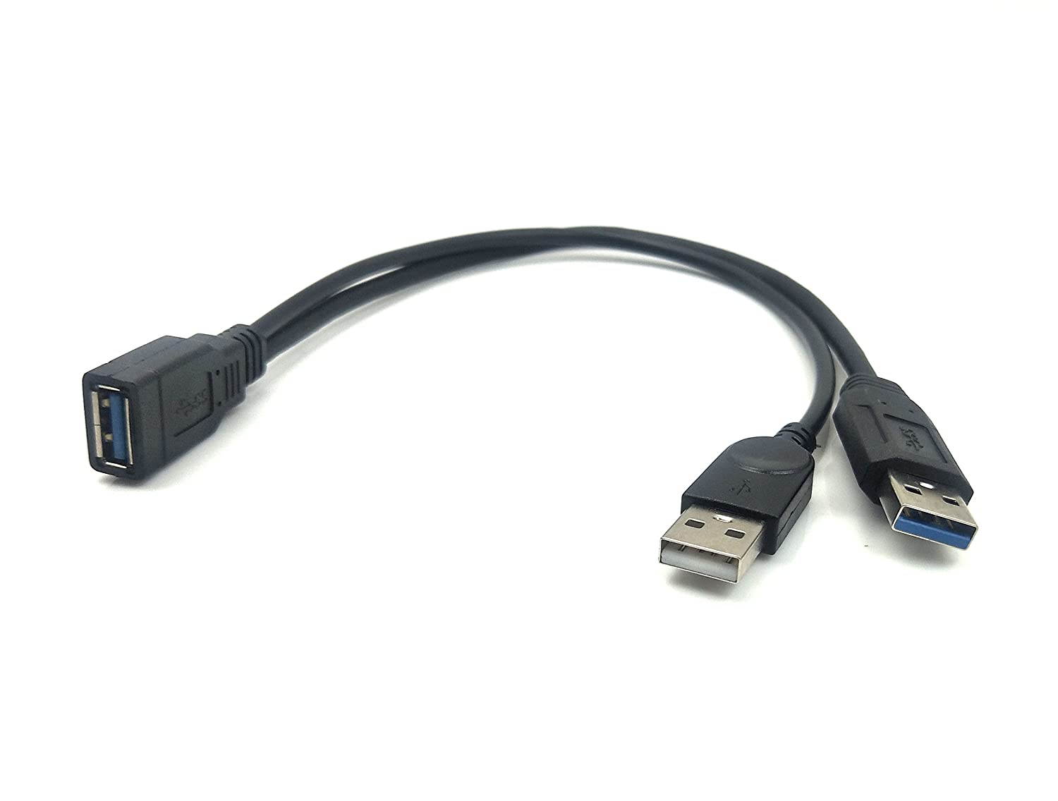 USB 3.0 Y Splitter Cable 30CM/1ft USB 3.0 Type A Female to Dual USB Male 1 to 2 Sync Data Charging Converter Y Extension Cable Cord (One Side Only for Charging) (1FM/2M)