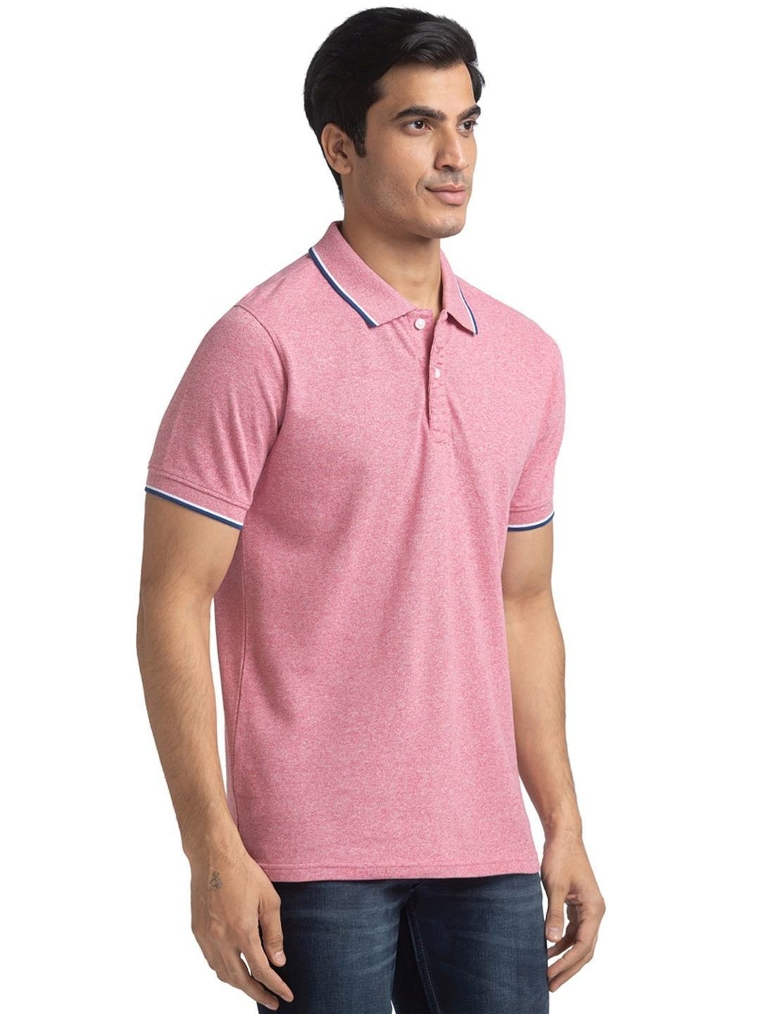 ColorPlus Light Red Cotton Tailored Fit Polo T-Shirt